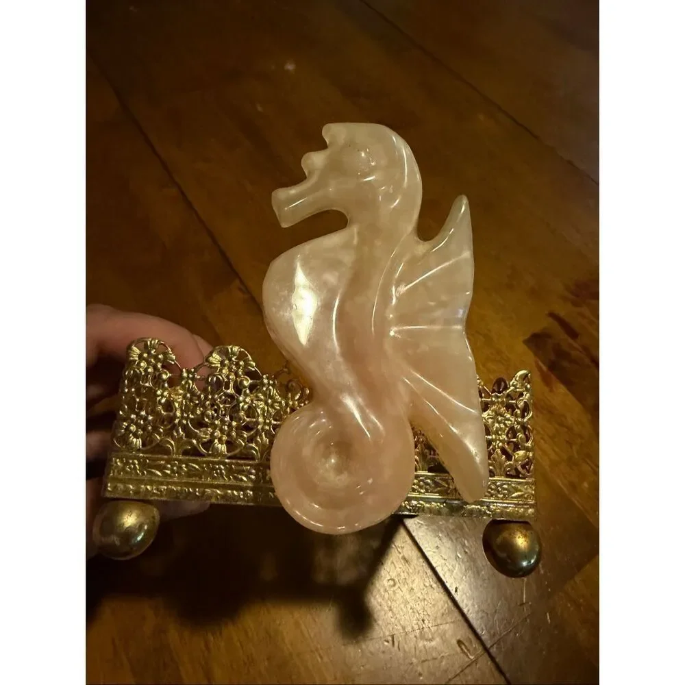 Vtg MCM Seahorse Gold Tone Tissue Box Holder 4.5 x4.5
